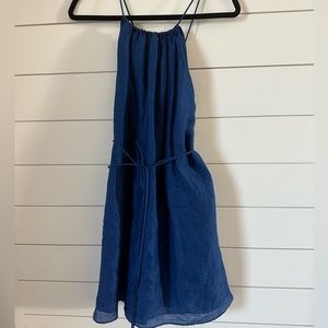 Banana Republic electric blue Linen like halter swing mini dress S